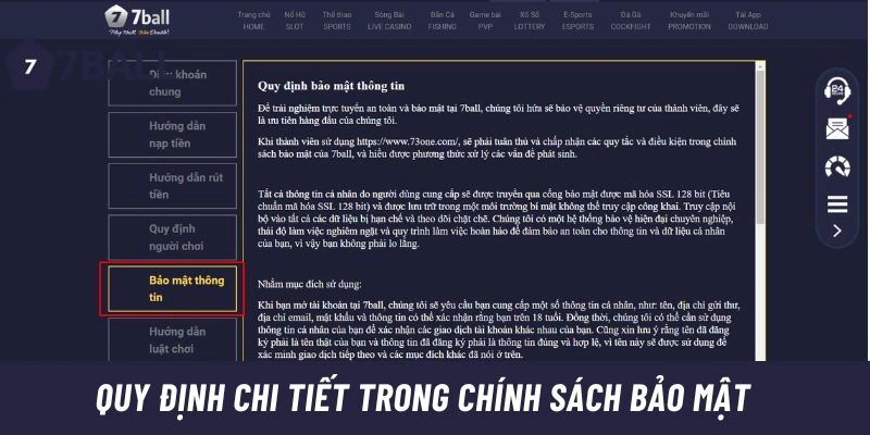 Các quy định chi tiết trong chính sách bảo mật 77ball